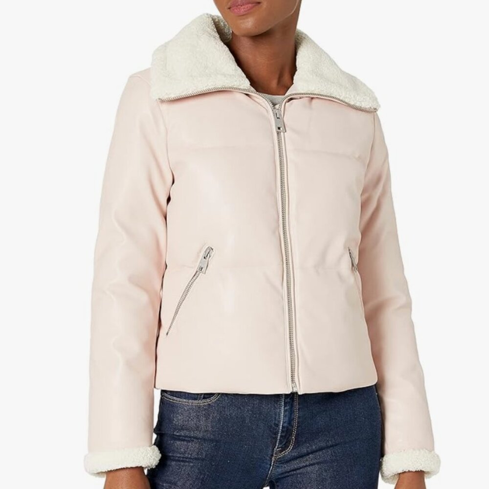 NWT Levi's Pink Puffer Jacket Faux Leather Sheepskin Jacket Size L